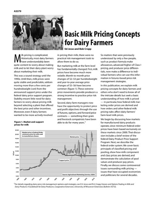 Basic Milk Pricing Concepts for Dairy Farmers