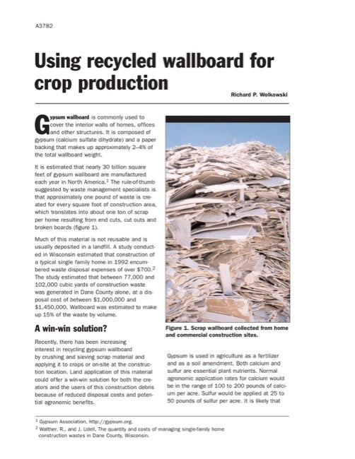 Using Recycled Wallboard for Crop Production