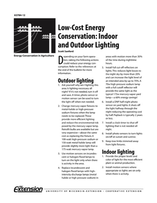 Low-Cost Energy Conservation: Indoor and Outdoor Lighting