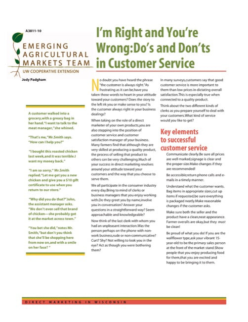 Direct Marketing: I'm Right and You're Wrong: Do's and Don'ts in Customer Service