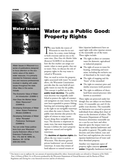 Water Issues in Wisconsin: Water as a Public Good: Property Rights