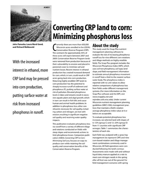 Converting CRP Land to Corn: Minimizing Phosphorus Loss
