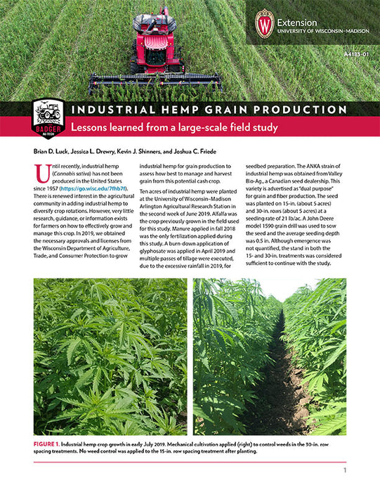 Industrial Hemp Grain Production: Lessons Learned from a Large-Scale Field Study