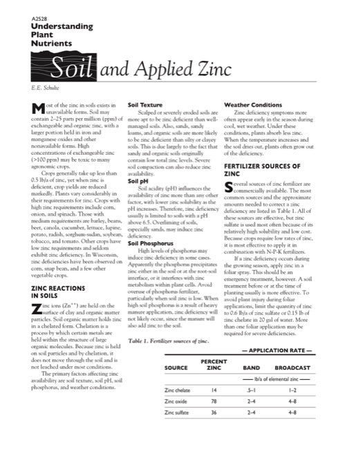 Understanding Plant Nutrients: Soil and Applied Zinc