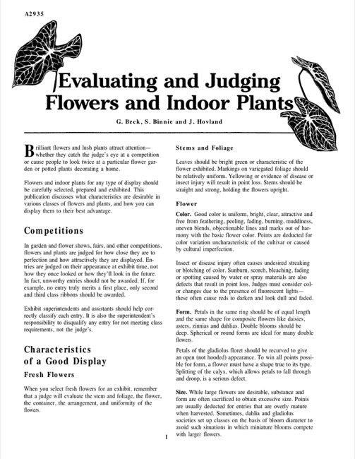 Evaluating and Judging Flowers and Indoor Plants
