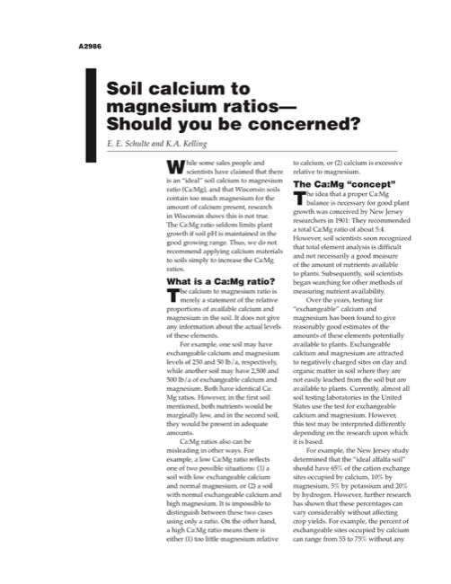 Soil Calcium to Magnesium Ratios—Should You be Concerned?