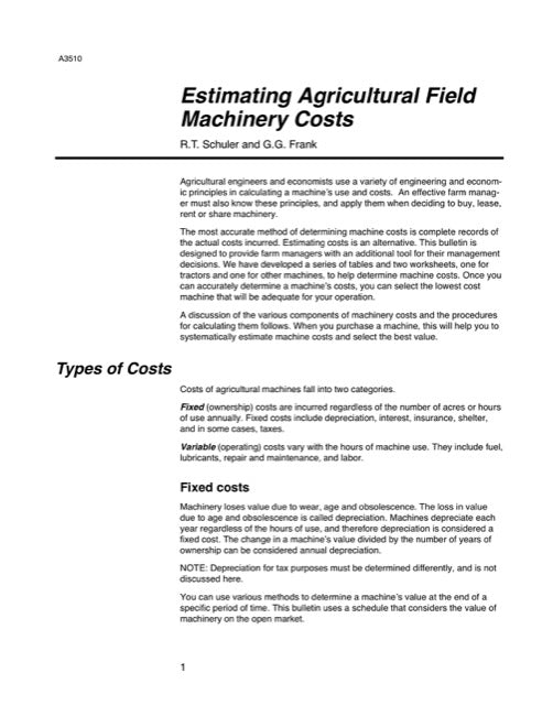 Estimating Agricultural Field Machinery Costs