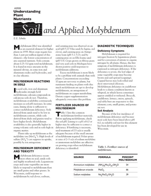 Understanding Plant Nutrients: Soil and Applied Molybdenum