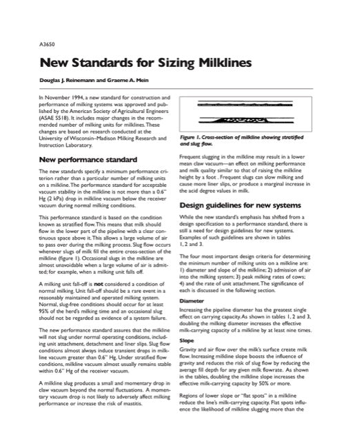 New Standards for Sizing Milklines