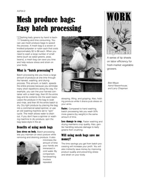 Work Efficiency Tip Sheet: Mesh Produce Bags: Easy Batch Processing