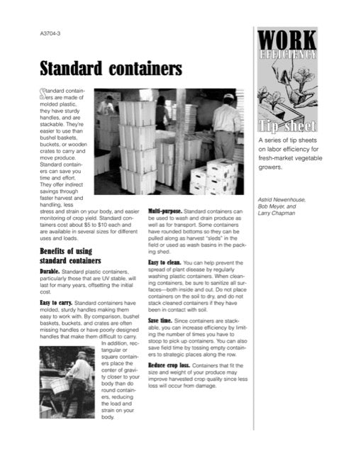 Work Efficiency Tip Sheet: Standard Containers