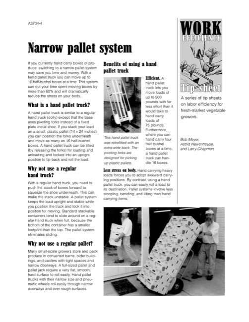 Work Efficiency Tip Sheet: Narrow Pallet System
