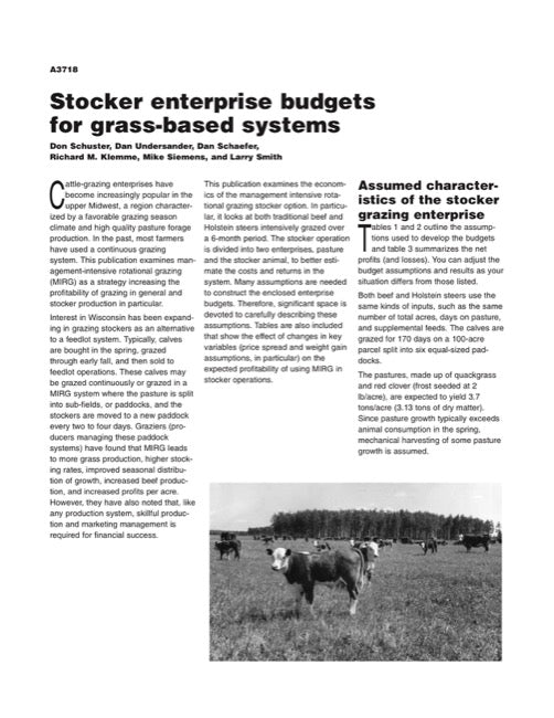 Stocker Enterprise Budgets for Grass-Based Systems