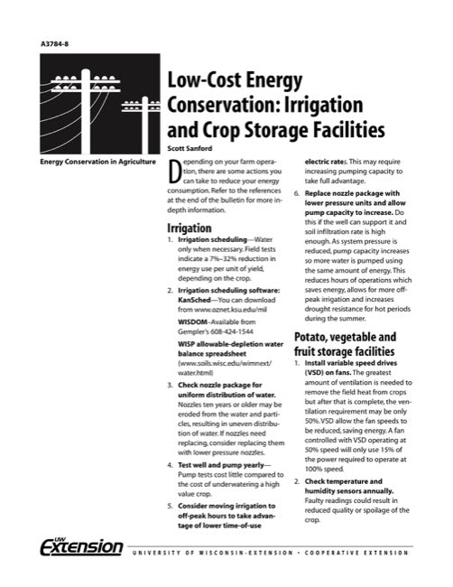 Low-Cost Energy Conservation: Irrigation and Crop Storage Facilities