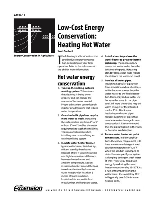 Low-Cost Energy Conservation: Heating Hot Water