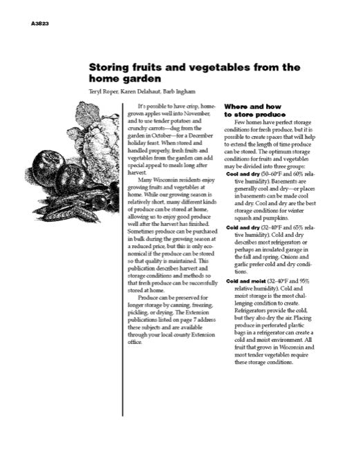 Storing Fruits and Vegetables from the Home Garden
