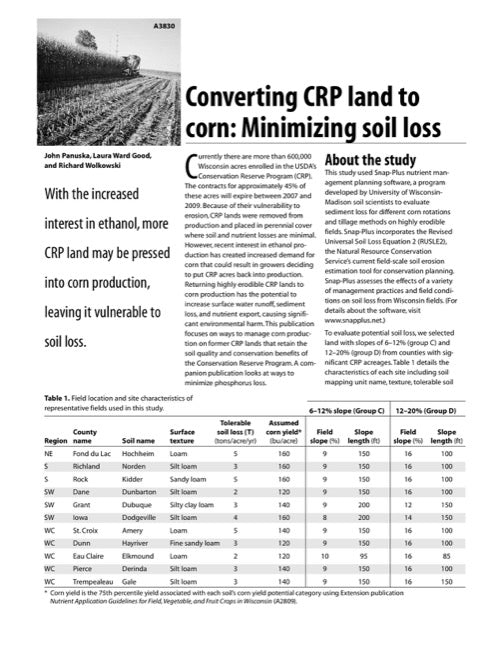 Converting CRP Land to Corn: Minimizing Soil Loss