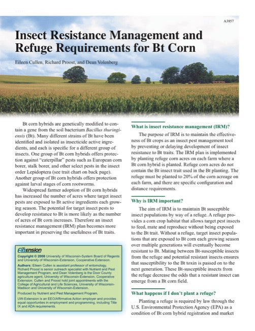 Insect Resistance Management and Refuge Requirements for Bt Corn
