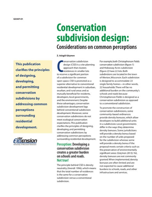 Conservation Subdivision Design: Considerations on Common Perceptions ...