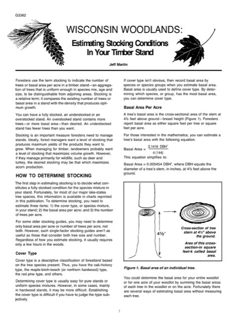 Plant Stocking Chart Estimating Stocking Conditions in Your Timber Stand — The Learning Store