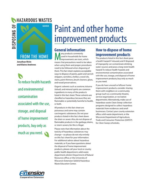 Disposing of Hazardous Wastes from the Home: Paint and Other Home Improvement Products