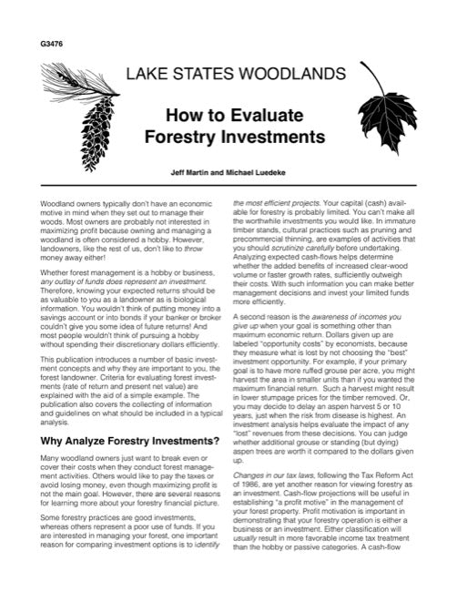 How to Evaluate Forestry Investments