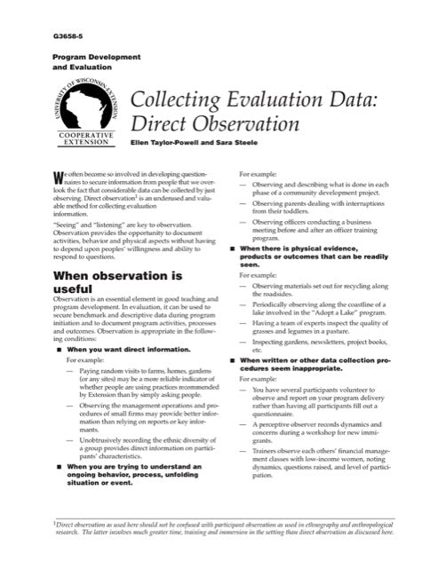Collecting Evaluation Data: Direct Observation