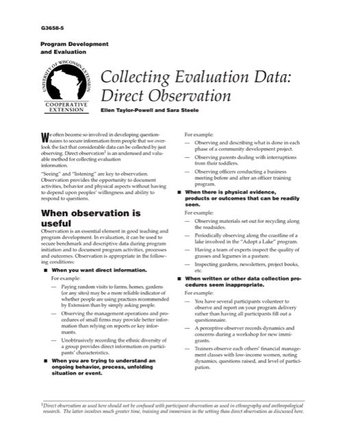 Collecting Evaluation Data: Direct Observation — The Learning Store