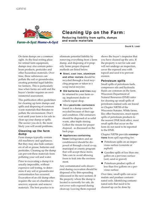 Cleaning Up on the Farm: Reducing Liability from Spills, Dumps and Waste Materials